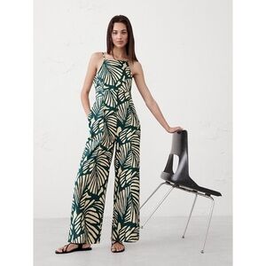 Banana Republic Linen Blend Strappy Tailored Jumpsuit Leaf Print